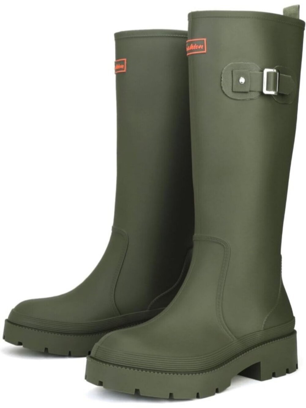Women's Green Knee High Boots Rubber Waterproof Tall Rain Boots Comfortable